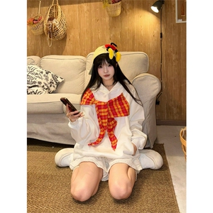 网图有货 秋季蝴蝶结绑带华棉连帽卫衣男女宽松情侣上衣 A817-P48图片