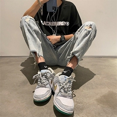 破洞裤子男装做旧潮牌高街直筒九分美式街头夏季hiphop牛仔裤薄款，男装牛仔裤，星座506A