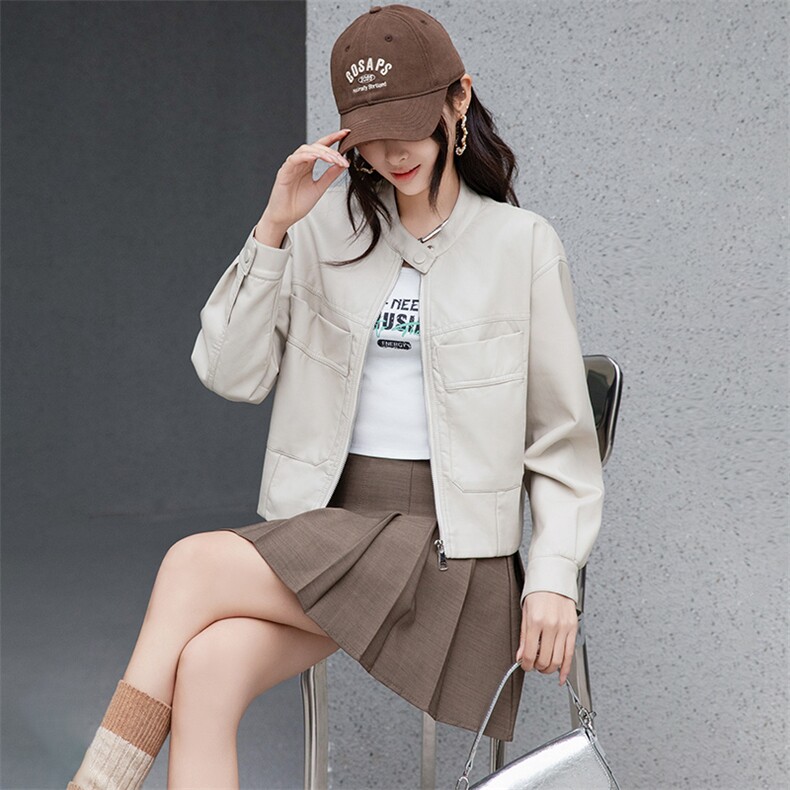 主推皮衣女外套2025春秋新款复古美式酷帅短款夹克上衣,女装皮衣,江南女神