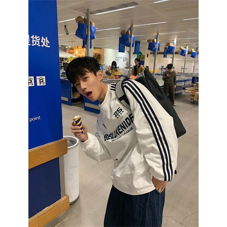 美式三条杠圆领卫衣男生潮牌情侣上衣高级感重磅无帽外套WY87,女装短外套,星座516A