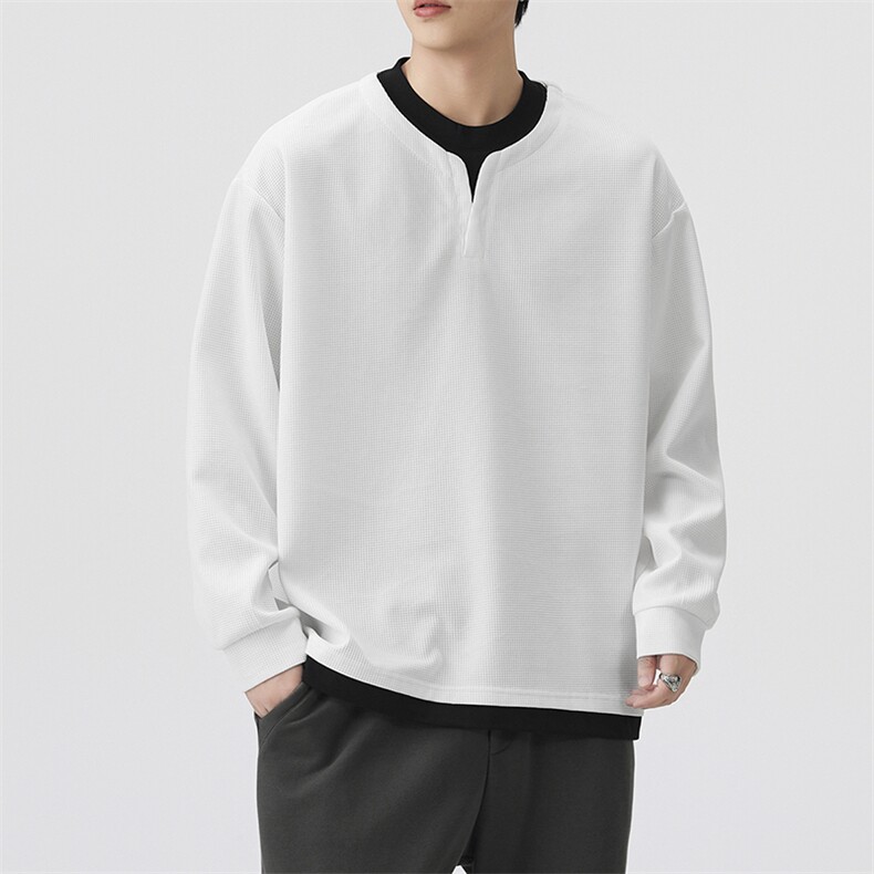 秋季现货华夫格假俩件宽松V领套头卫衣男DSA157B-W6720-特P34图片