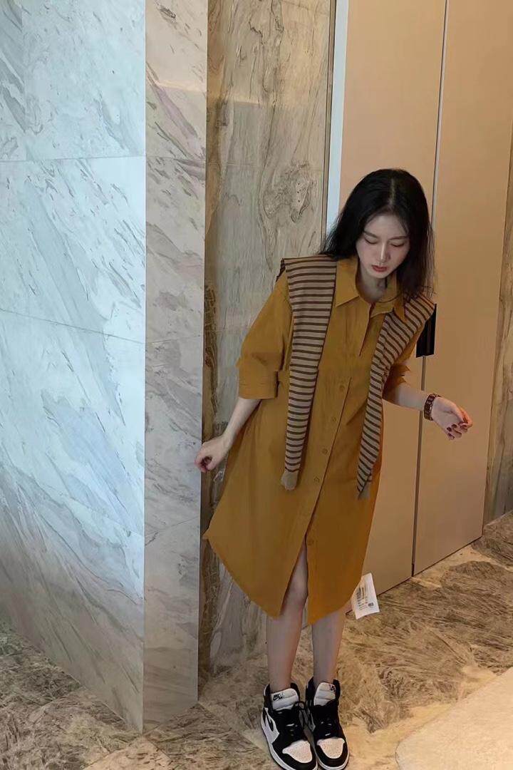 秋季披肩衬衫裙，女装衬衫，吉之红