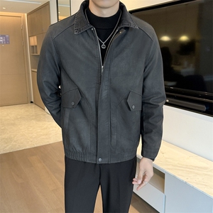 2025秋冬新款老钱风男士加绒皮衣翻领头层牛皮短款风衣PY61--P120图片