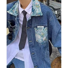 新中式风牛仔夹克男春秋季港风拼接撞色外套天蓝色春装J7002，男装工装外套，星座1116A（原606A-3）