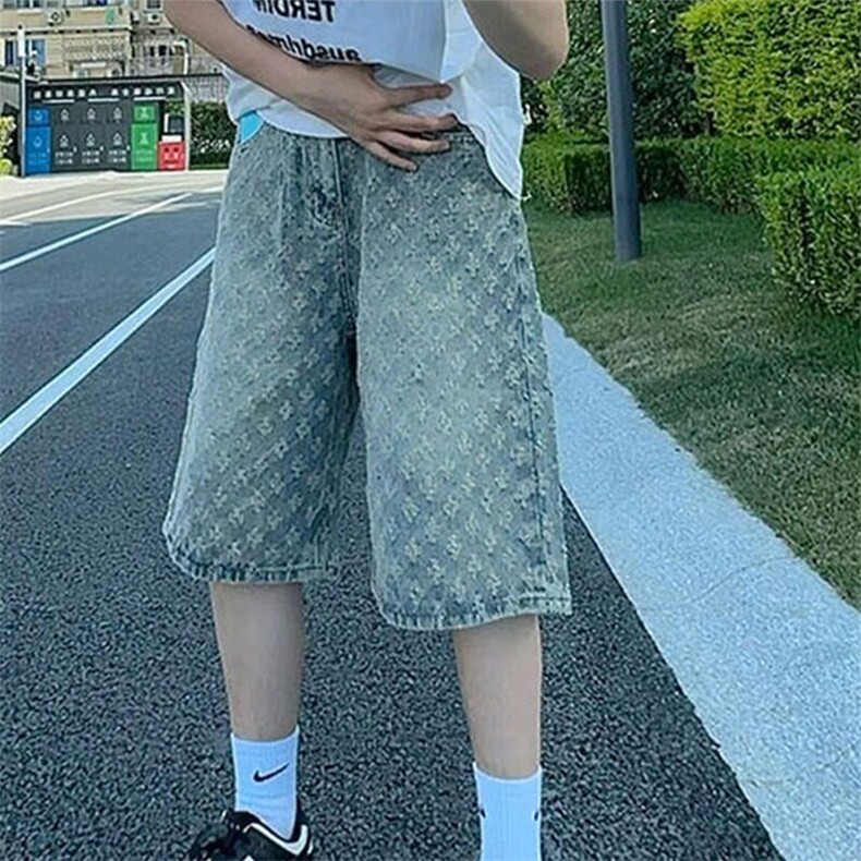 网图现货美式高街复古牛仔提花五分裤男K1107/特p35,男装牛仔裤,星座205-3