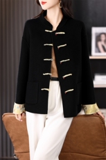 秋冬时尚新款简约百搭盘扣纯色潮流短款双面呢羊毛外套，女装双面呢大衣，贝源羊绒