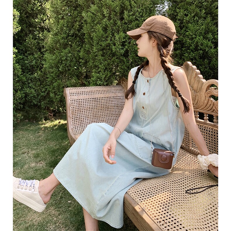 小个子显瘦洋气减龄连衣裙女夏2025新款超好看韩系chic牛仔背心裙,女装连衣裙,浙宝212A