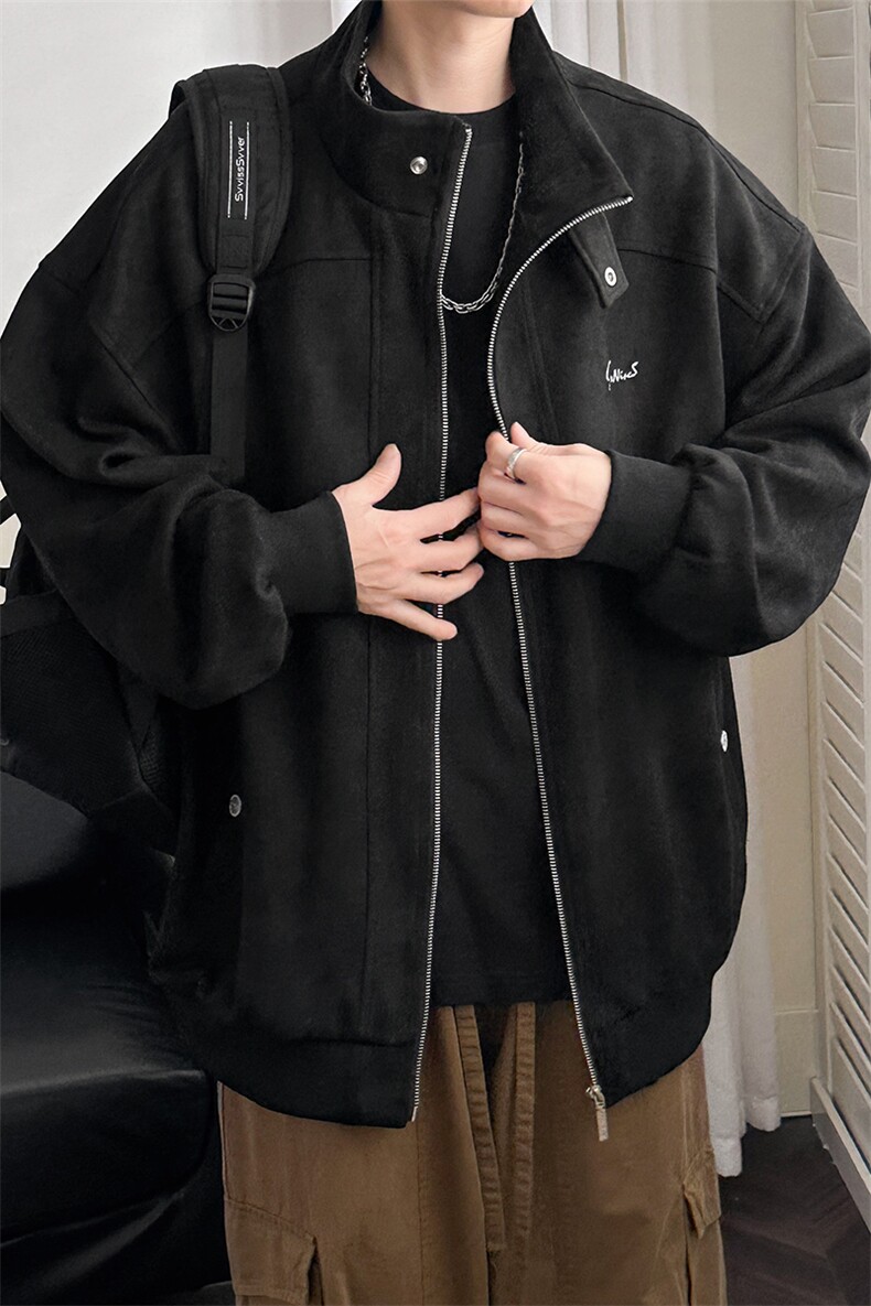现货鹿皮绒立领夹克外套男绣花上衣A351-AJ2520-P105,男装夹克,电商A351
