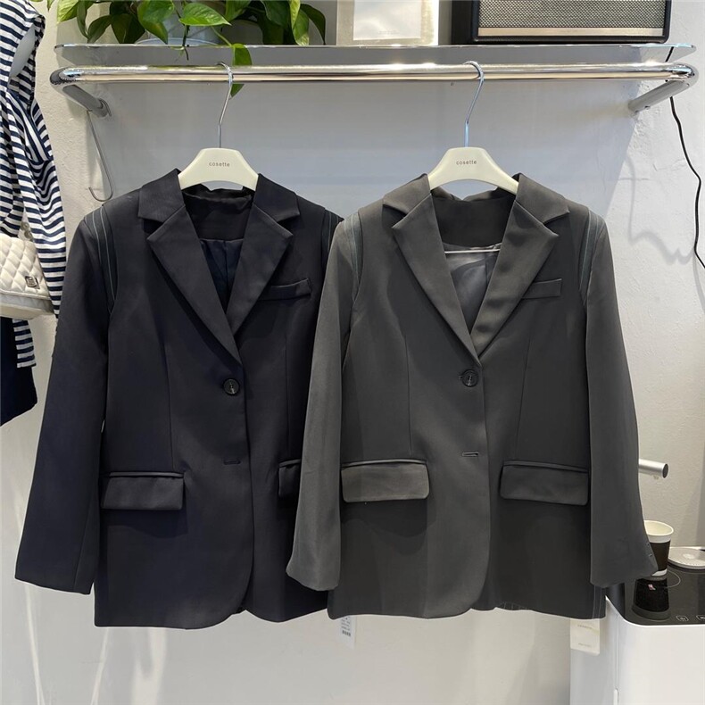 【现货】韩版设计感后背交叉条纹西装外套，女装西装，cosette(4F)