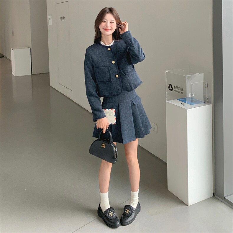 富家千金风miu系小香风套装女2025春秋新款洋气百褶半身裙两件套,女装套装/套裙,2C159