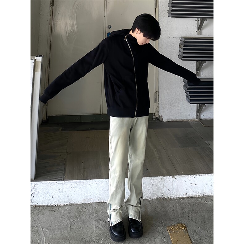 B221美式ins高街暗黑拉链宽松开衫卫衣连帽外套SY2314-P80控108,男装卫衣,电商B221