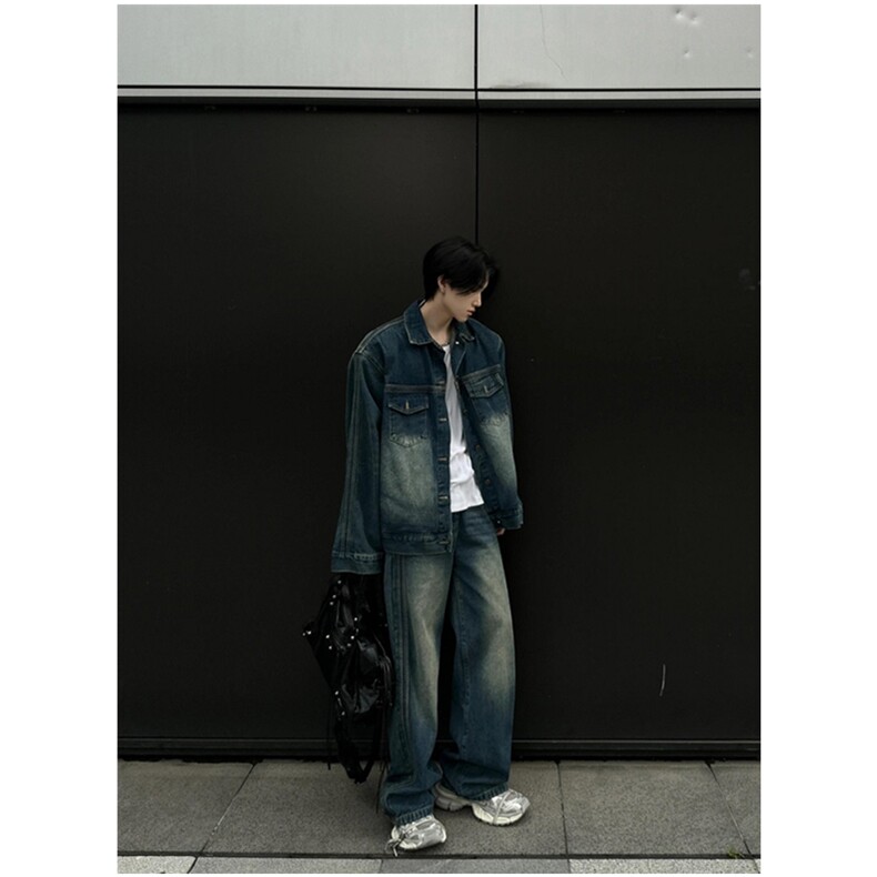 复古水洗牛仔外套男春秋季潮牌高街宽松工装夹克上衣JK881,男装夹克,星座1116A（原606A-3）