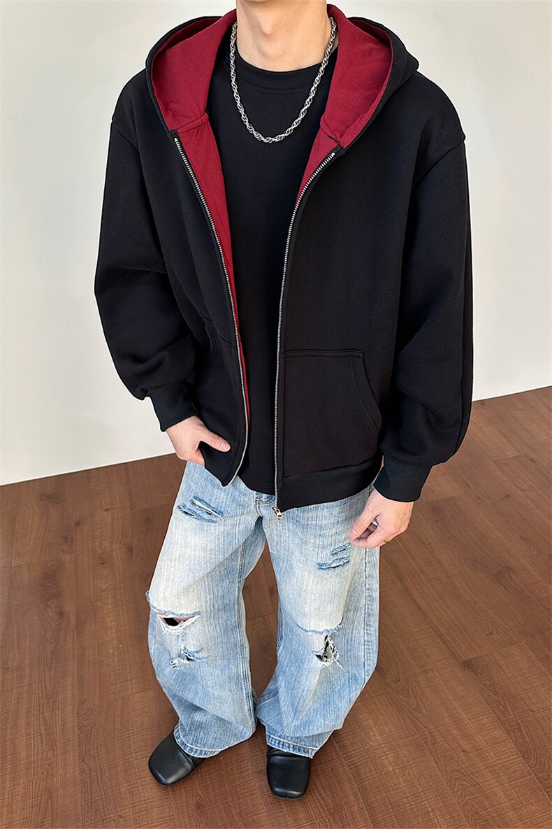 加绒加厚卫衣开衫内里撞色保暖休闲外套男女D51208-TP85159,男装棉衣,电商A102