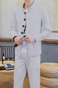2021春季男唐装中山装男修身立领风休闲套装演出服Y图片