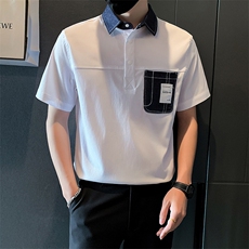 2025新款夏季Polo衫T恤男短袖潮牌拼接半袖体恤A313-1-W401-P55，男装T恤，电商A313-1