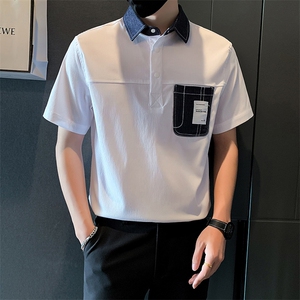 2025新款夏季Polo衫T恤男短袖潮牌拼接半袖体恤 A313-1-W401-P55图片