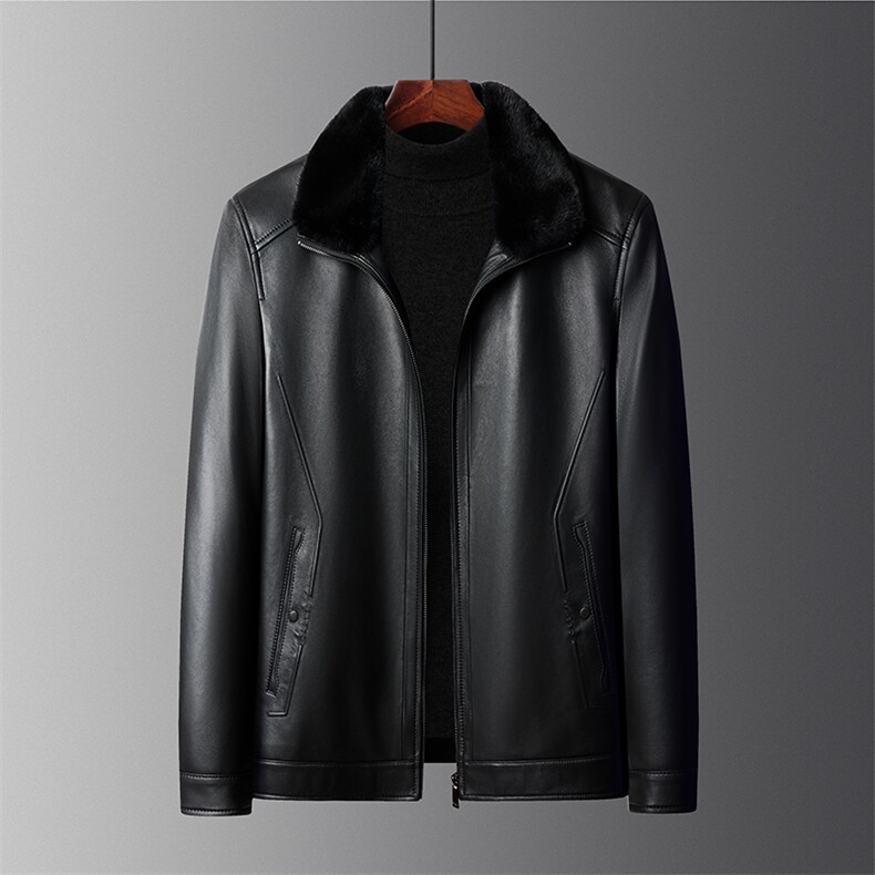 DLSN28173冬季水貂毛领羽绒服男绵羊皮外套休闲男装爸爸装,男装羽绒服,电商B360