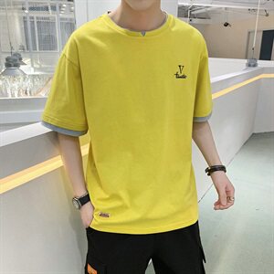 夏季男士宽松短袖T恤打底衫纯棉潮流半袖假两件体恤DS731T