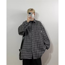 2024春季新款日系格子衬衫男街头宽松磨毛长袖衬衣现货W8108-P33，男装衬衫，星座512-4