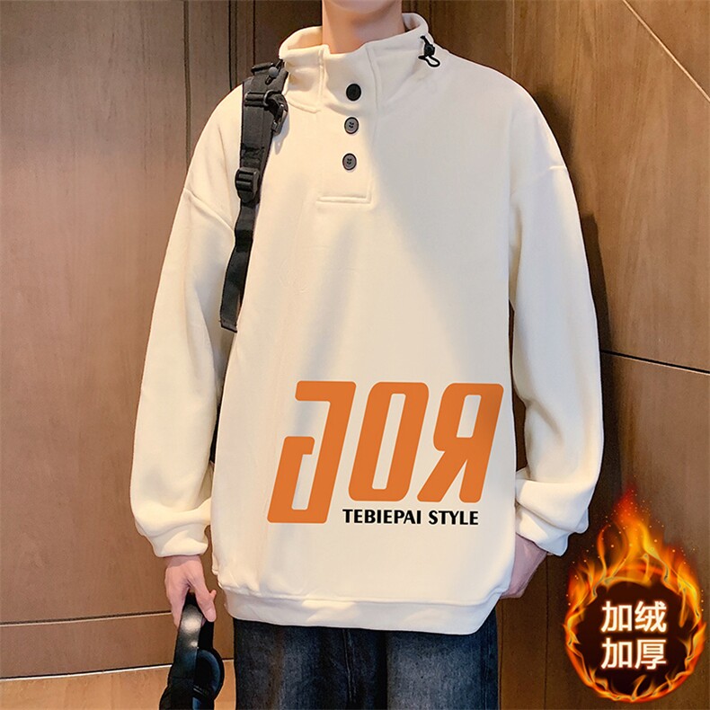 G002加绒P58摇粒绒套头卫衣加绒保暖休闲男装大码高街半高领上衣图片