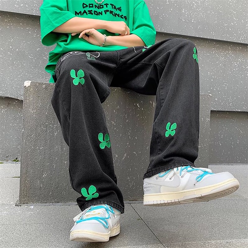 直筒牛仔裤男潮牌ins港风老爹裤印花潮流KT7096P42,男装牛仔裤,星座1116-2