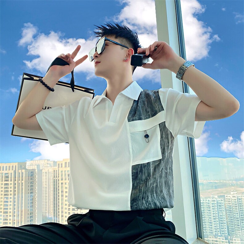 AT508/P58控78/夏季社会小伙接撞色高级痞帅POLO打底上衣男白首,男装T恤,星座305B-1