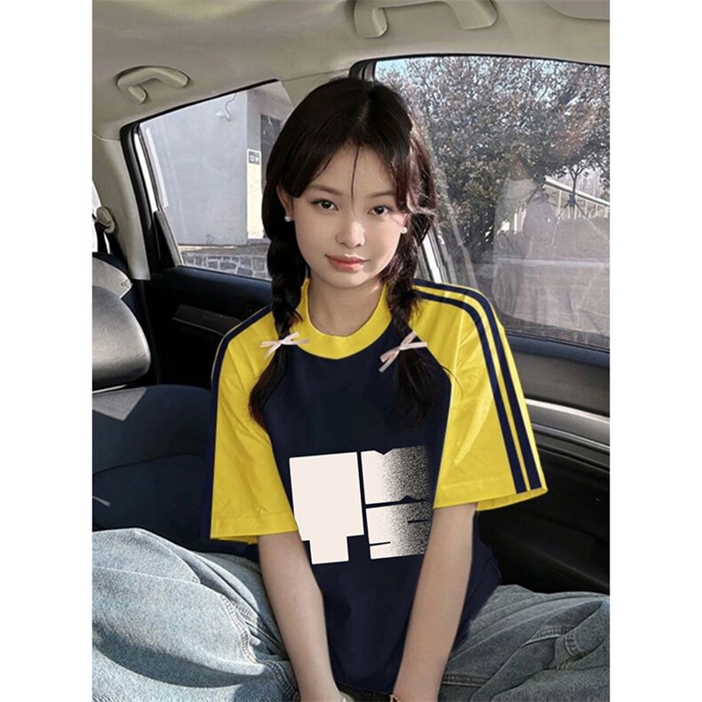 夏季美式高街重磅纯棉三条杠织带插肩撞色男女短袖T恤CZ132-特P25,男装T恤,电商A486