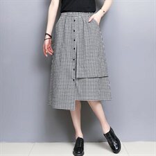 腰薄款短裤格子半身裙2025年夏季不规则文艺休闲时尚潮流舒适，女装半身裙，风姿绰