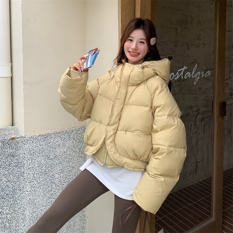 奶黄色羽绒服女冬季2025新款高级感韩系小个子流行短款面包服加厚,女装羽绒服,2D143