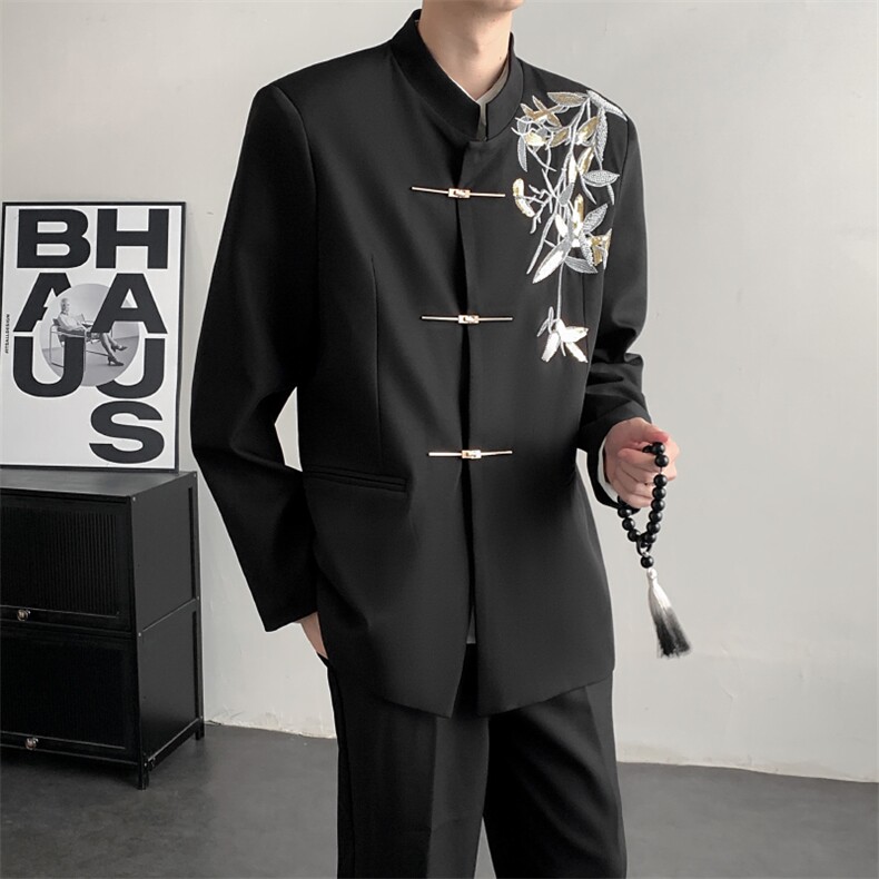 新中式男士秀禾服立领中山装结婚礼服新郎订婚立领唐装外套礼服,男装民族服装,星座909