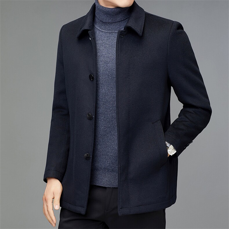 男装秋冬季毛呢大衣爸爸装中年商务休闲外套新款纯色翻领男士上衣，男装毛呢大衣，电商B212（原钱塘6029）