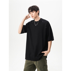 夏季新款港风纯色宽松百搭纯棉圆领短袖T恤 XZ608-T2507-P35控48,男装T恤,星座608(原A046)