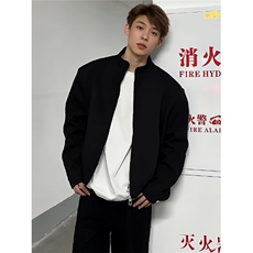 男装春秋新款棒球领夹克黑色商务休闲茄克男士行政外套潮，男装夹克，星座506A