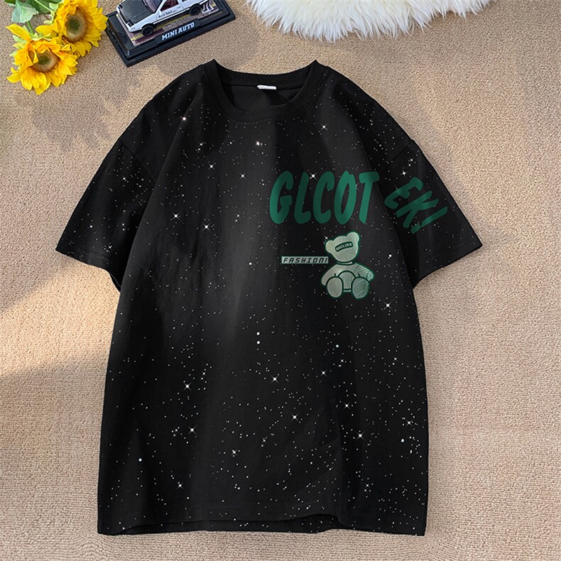 量大优供抖音视频支持得物配合二开美式满天星亮片短袖T恤MTX171,男装T恤,电商A486