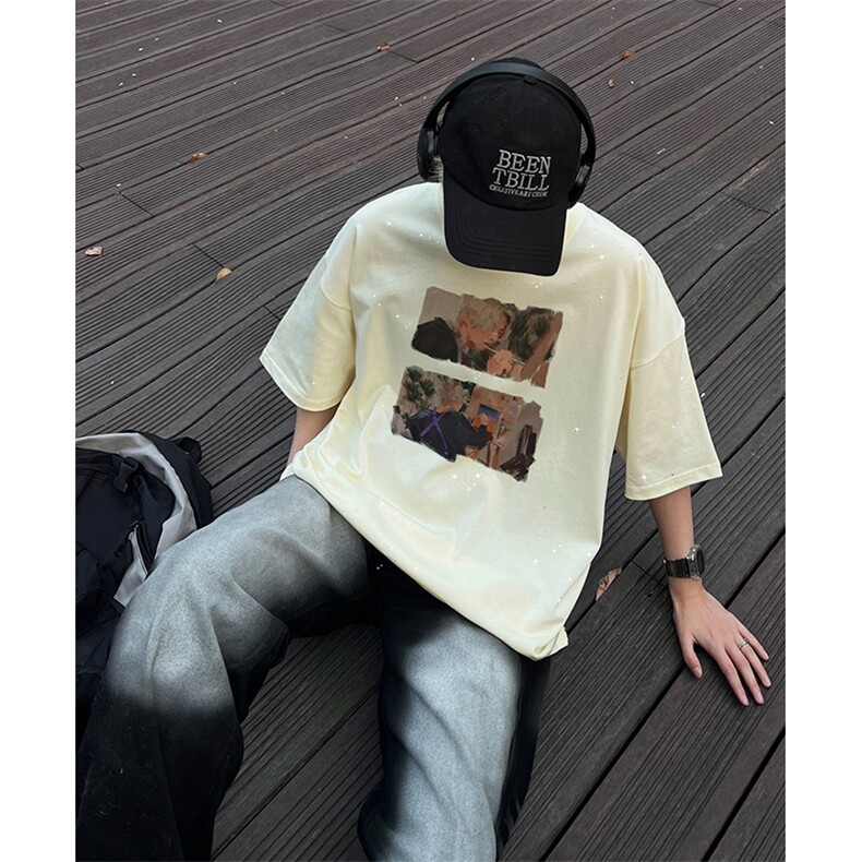 量大优供抖音视频支持得物配合二开美式满天星亮片短袖T恤MTX231,男装T恤,电商A486