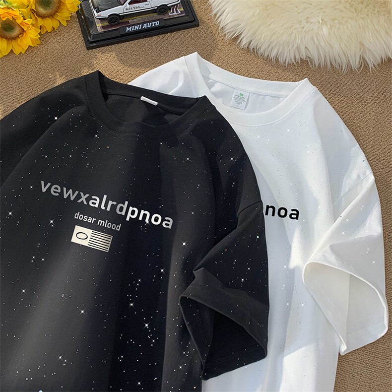 量大优供抖音视频支持得物配合二开美式满天星亮片短袖T恤MTX535,男装T恤,电商A486