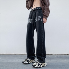 美式高街vibe复古水洗做旧牛仔裤男直筒裤子A061-W9980-P60控78，男装牛仔裤，电商A061-1