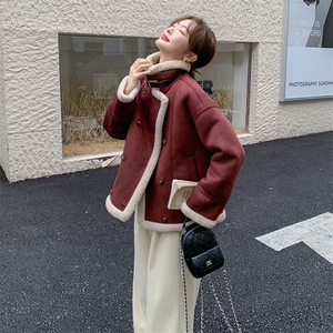 皮毛一体麂皮外套女2025冬加绒复古小个子时尚短款羊羔毛高级感厚图片