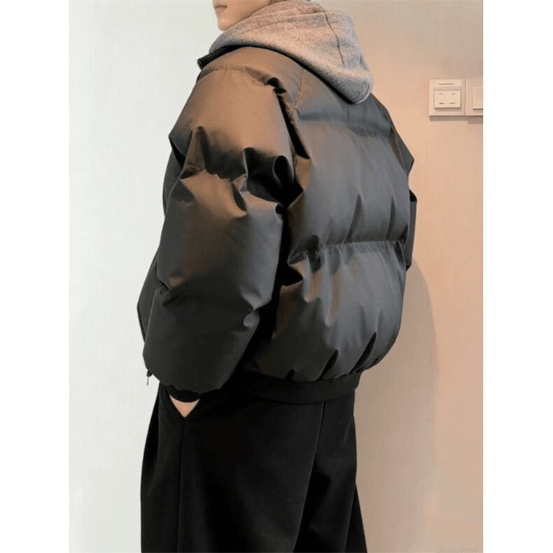 现货高品质重磅工艺美式高街假两件PU皮棉衣男女加厚棉服外套,男装棉衣,电商A486