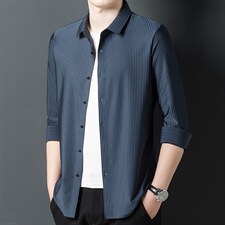 衬衫男士夏春季2023年新款冰丝宽松百搭中老年衬衣男长袖上衣，男装衬衫，电商B212（原钱塘6029）