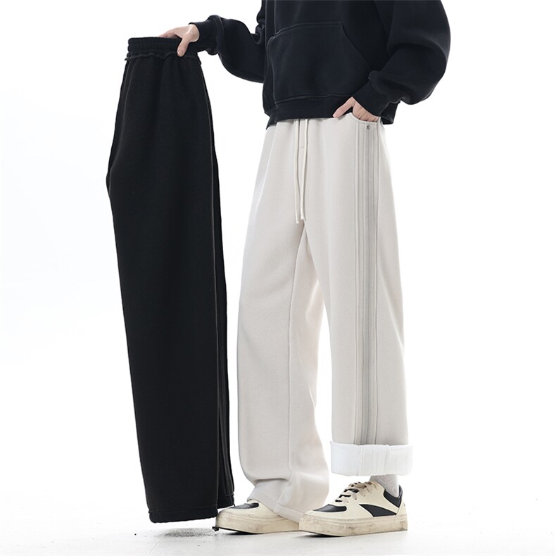 冬季新款加绒加厚拼接卫裤抽绳宽松阔腿裤xz906-1-K1298P68控108图片