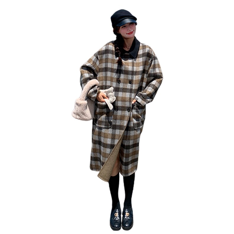 今年流行格子双面羊绒大衣女2024秋冬新款韩系高级感绵羊毛呢外套,女装毛呢外套,英标秀