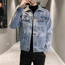 2021春秋款豹子亮片牛仔夹克外套日系牛仔衣男QT6027-J，男装夹克，电商D218