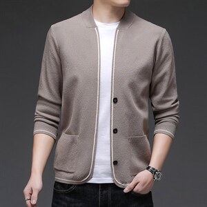 男装长袖针织衫2023春秋季男士中年商务休闲外套纯色开衫上衣