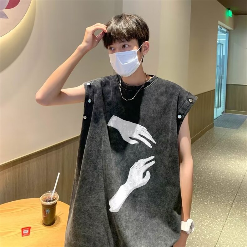 美式重磅洗水做旧可拆卸袖子设计感小众短袖t恤宽松DT003-P38,男装T恤,星座1109-3