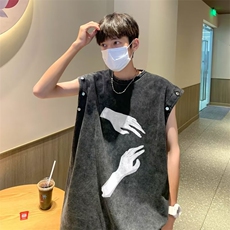 美式重磅洗水做旧可拆卸袖子设计感小众短袖t恤宽松DT003-P38，男装T恤，星座1109-3