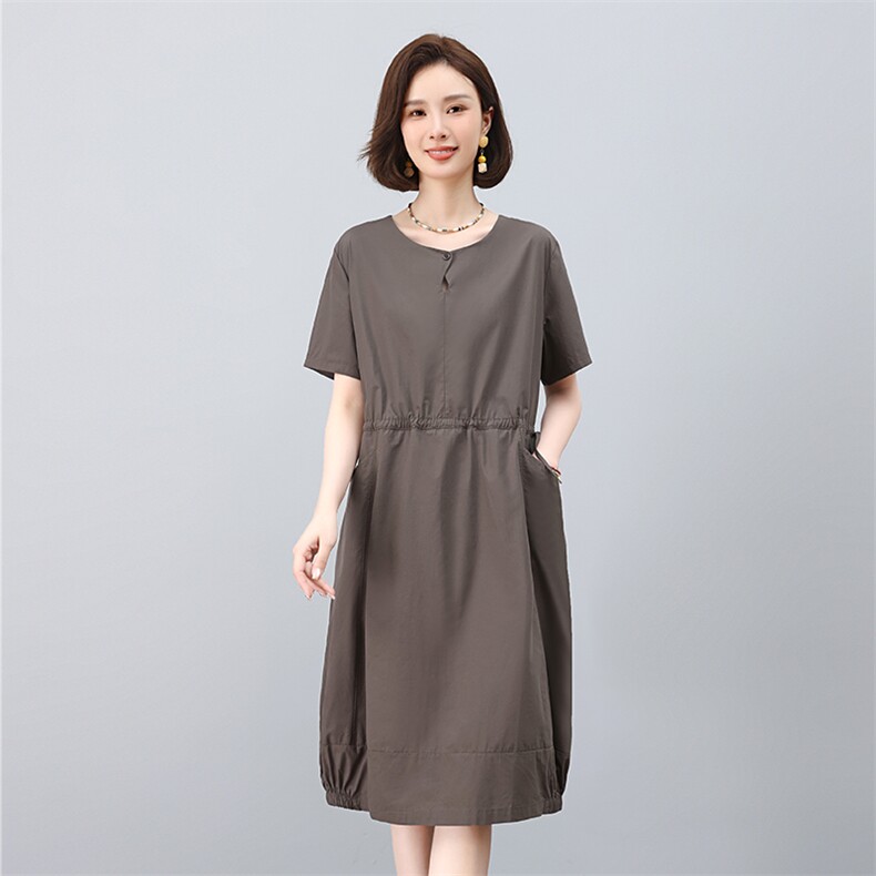 dpqb纯棉休闲连衣裙女2025夏季新款妈妈复古文艺宽松显瘦减龄裙子,女装连衣裙,叶笙衣
