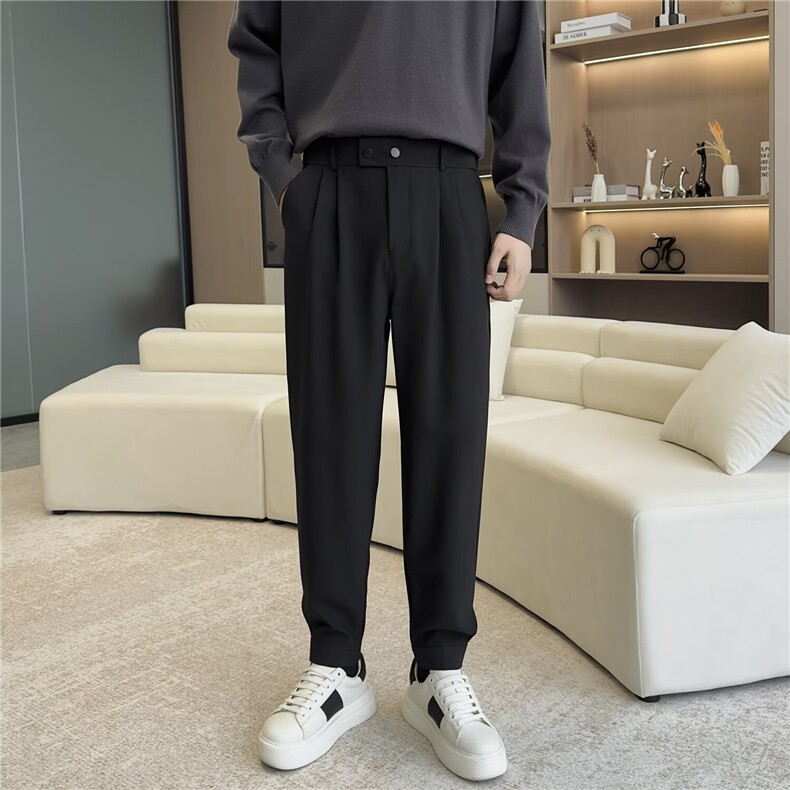 哈伦九分男裤潮牌垂感西装裤子修身小脚休闲西裤男,男装西服套装,星座410-6（原星座1304-1）