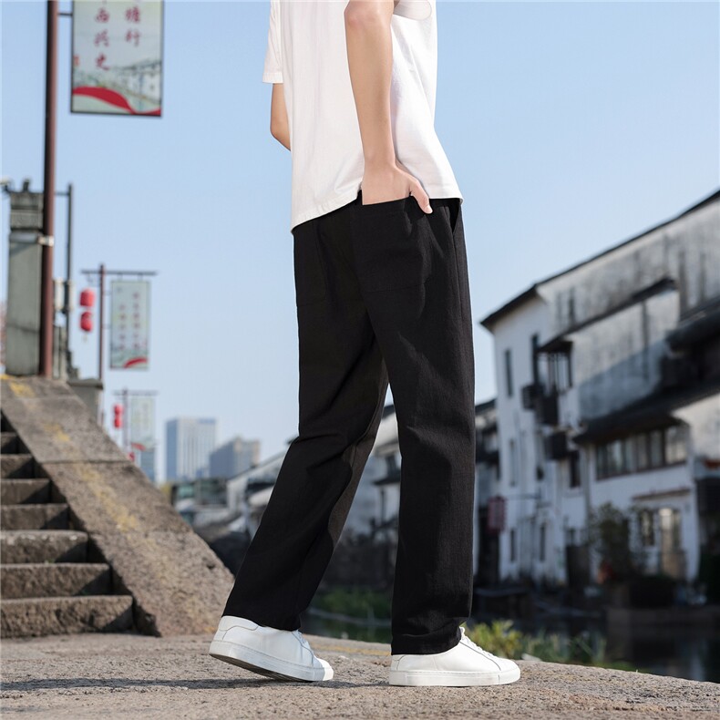 2026夏季新款宽松大码纯色休闲风男装苎麻休闲裤K2610,男装休闲裤,电商A008