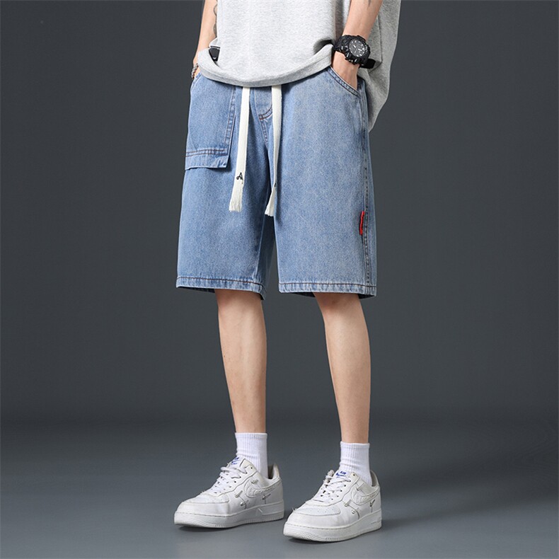 美式水洗牛仔短裤男夏季薄款宽松直筒阔腿潮休闲五分裤A409-1,男装牛仔裤,电商A409-1